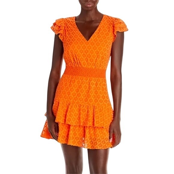 Alice + Olivia Dresses & Skirts - Alice + Olivia Markita Orange Silk Blend Geometric Ruffle Mini Dress sienna 4